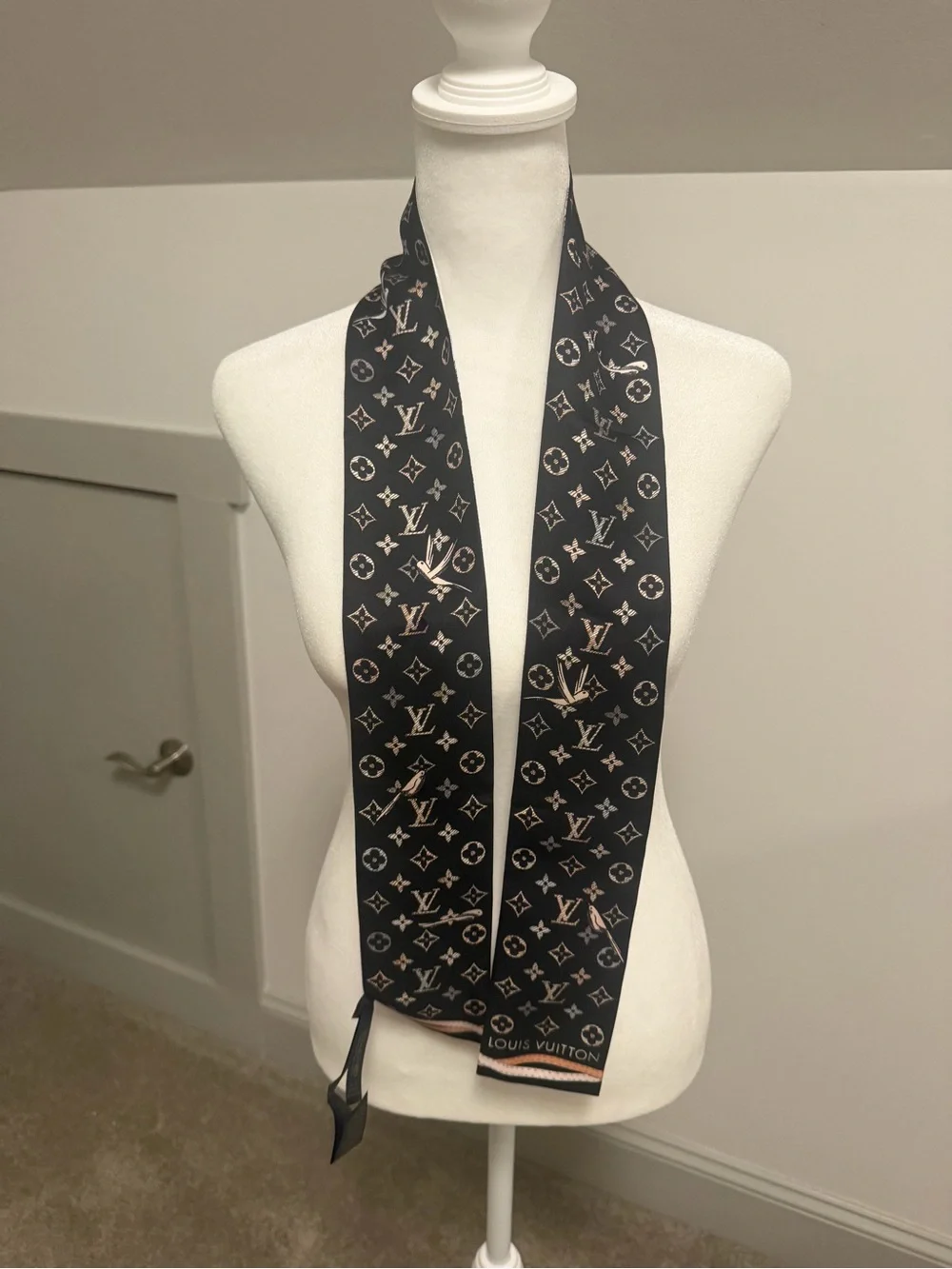 Louis Vuitton Black Silk Monogram Hot Air Balloon Bandeau Scarf Reversible